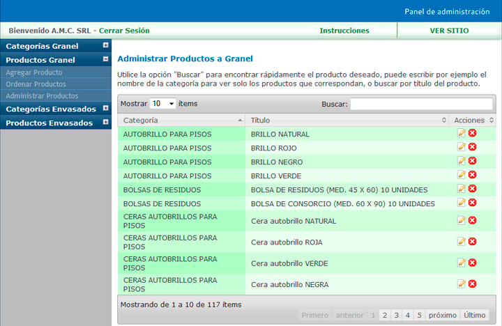 Panel de administración