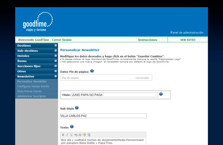 Panel administración