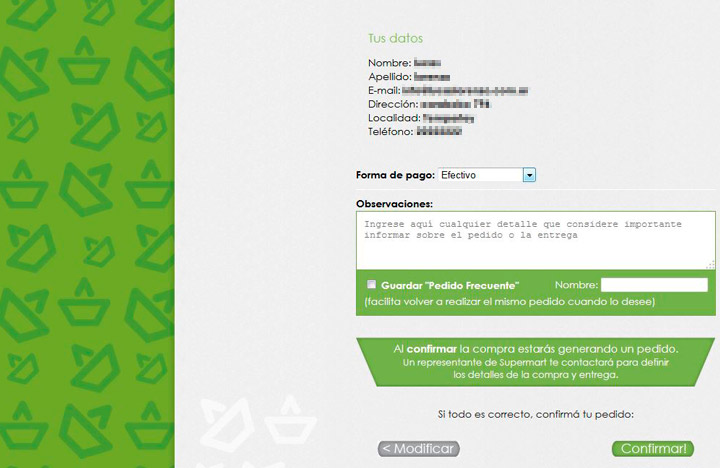 Confirmación de pedidos Supermart Virtual